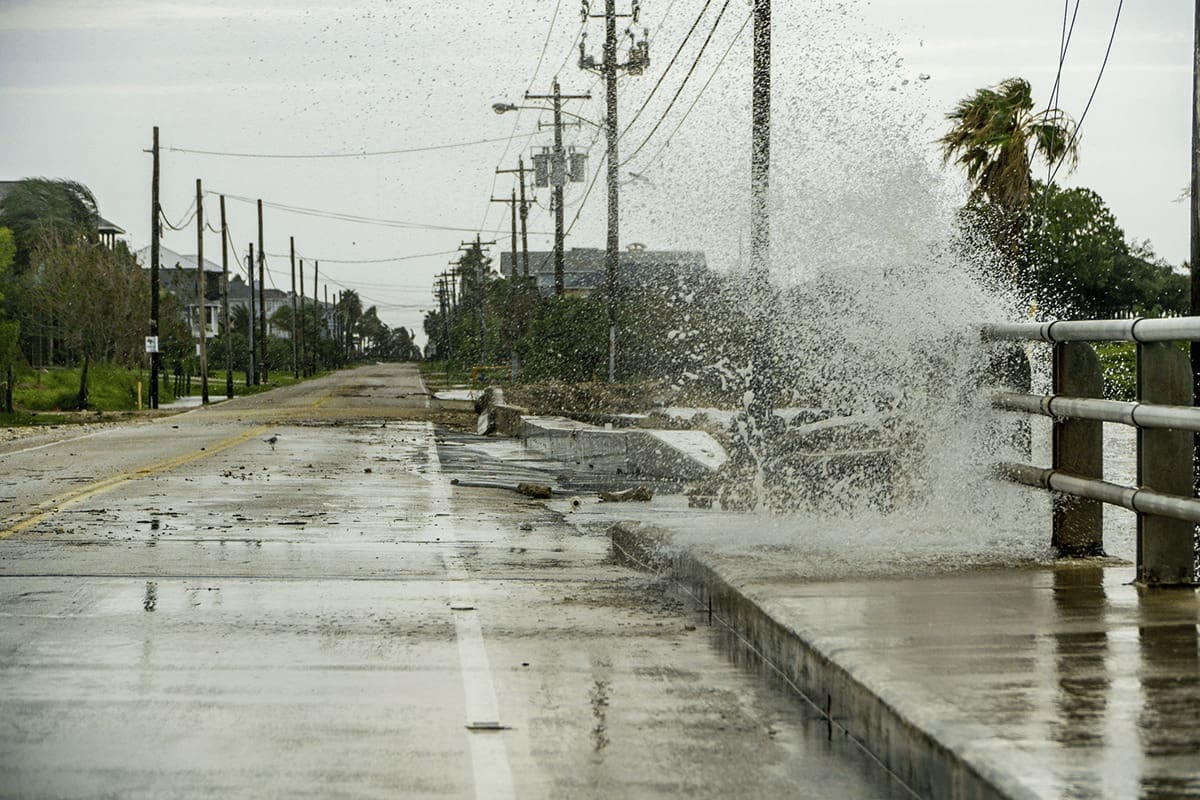 A city street during a hurricane
